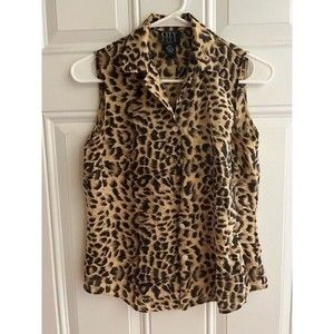 City Silk Blouse Womens Size PP Sleeveless Button Down Shirt Collared EUC